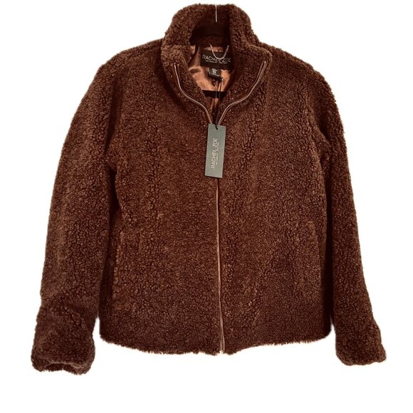 😊Rachel Zoe Teddy Sherpa Fleece Zip Jacket Women's Size M Chocolate Brown NEW - Picture 4 of 13